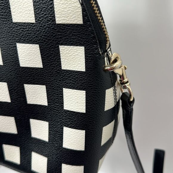 Kate Spade New York Black & White Checkered Satchel Crossbody Bag Structured - Picture 6 of 14